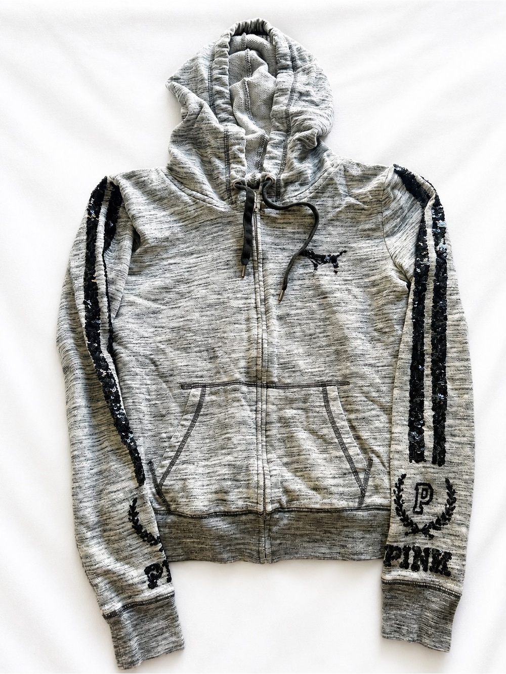 2000s Victoria’s Secret VS PINK Gray Sequin Zip Hoodie Y2K Size Small Vintage